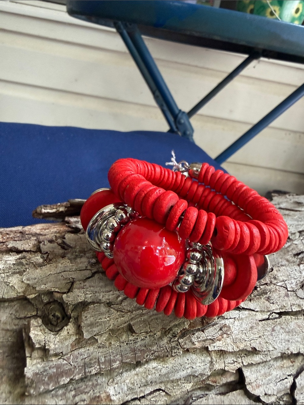 Red Statement Beaded Stretch Bracelet - Bold Women Jewelry